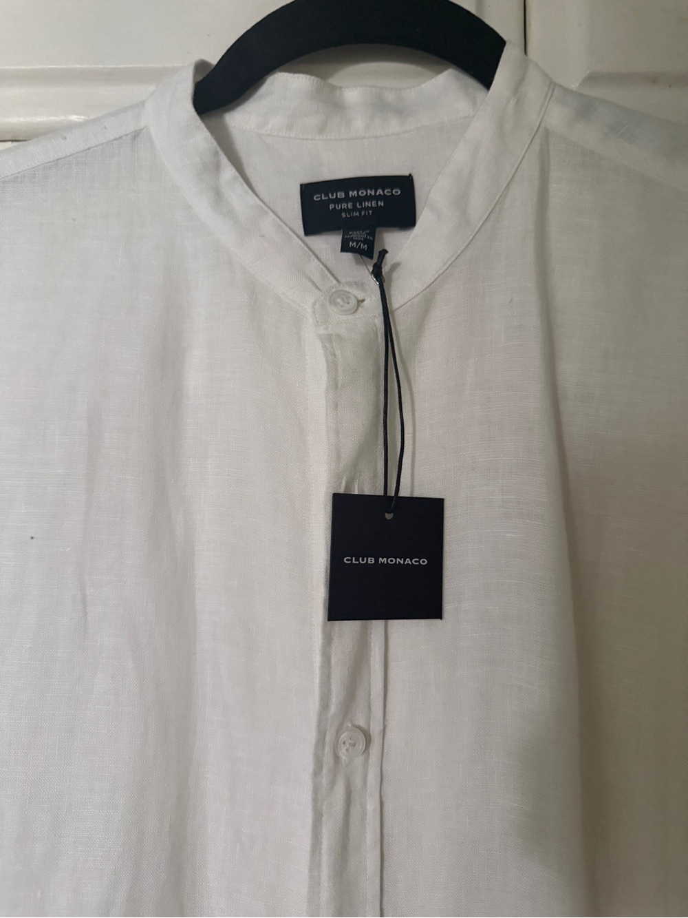 Club Monaco White Linen Band-Collar Shirt Jacket